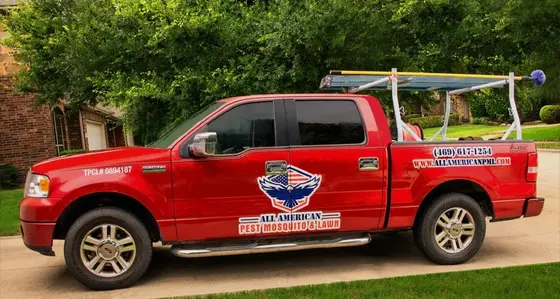 All American PML service truck parked in the driveway of a North Texas home